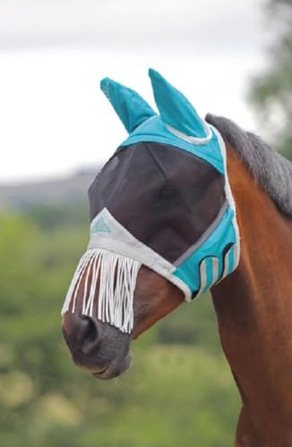 Shires - Maschera anti-mosche, a maglia fine, per cavalli, con frangia sul naso, Unisex - Adulto, Lexi Myrtle, X Full