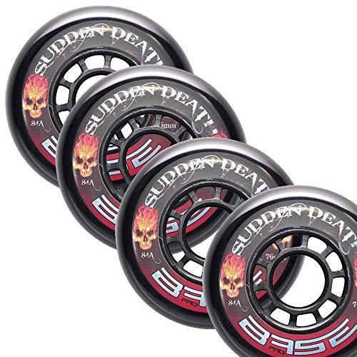 Base Outdoor Inliner Rollen Pro „Sudden Death“ | 4-er Pack | 84A Härte | extrem haltbar | starker Grip | schwarz | für alle gängigen Inliner-Marken geeignet