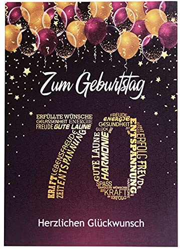 Glückwunschkarte 70. Geburtstag Lila Gold – Karte A5 mit Kuvert | Elegante Geburtstagskarte 70 Jahre – Geschenkkarte für Frauen, Oma, Mama & Freundin, Made in Germany