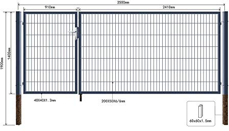 Home Deluxe - Doppelflügel Gartentor ADITUS - Anthrazit, 140 x 350 cm - inkl. Griff, Schloss, Schlüsseln und Bodenverriegelung I Gartenpforte Einfahrtstor Hoftür