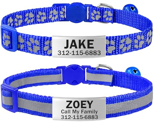 TagME 2er Pack Katzenhalsband mit Namen und Telefonnummer, Katzenhalsband mit Sicherheitsverschluss und glöckchen, 18-31 cm für Katzen, Navy Blau