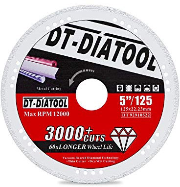 DT-DIATOOL Disco da taglio in metallo diamantato, 125 x 22,23 mm, per tubi in acciaio e ferro