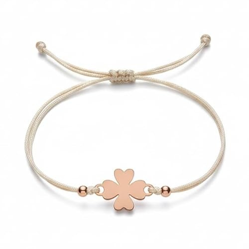 Selfmade Jewelry Armband Damen Kleeblatt Roségold Handgemachter Glücksbringer mit Klee Größenverstellbar Inkl. Geschenk-Verpackung