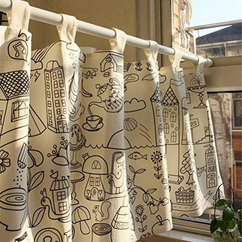 ACMHNC Küchengardine Landhausstil Leinenoptik Modern Kleinfenster Scheibengardine Kurz Gardine mit Schlaufen Fensterdekorationen,Beige,W x H 140x50cm