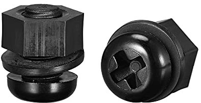 sourcing map 20 Satz Nylon Schraubenmuttern Unterlegscheiben Sortiment Kit M6x10mm Rundkopf Maschinenschraube Schraubenmuttern Unterlegscheiben Schwarz