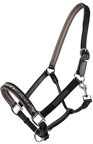ARBO-INOX Lederhalfter mit Strasssteinen Namensplatte (Full WARMBLUT, GRAU)