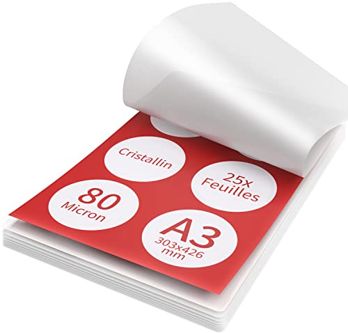 ACROPAQ A3 lamineringsark – 80 mic, 25 fickor, blanka, premiumkvalitet, rundade hörn, lämplig för foton och anteckningar – 18003