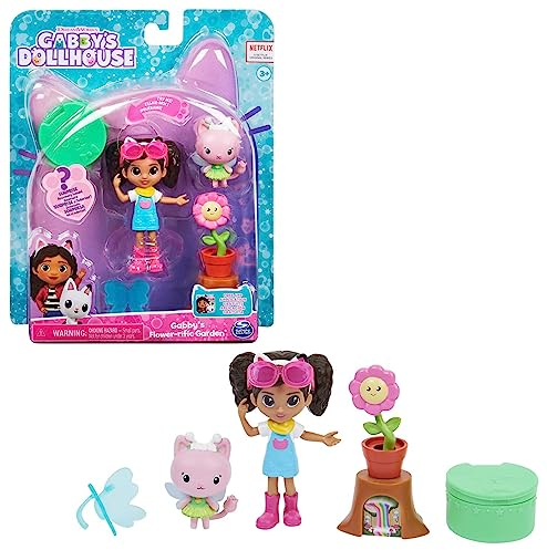 LA CASA DE MUÑECAS DE Gabby - Fiesta EN EL JARDÍN - Jardin Flower-rific de La Casa de Muñecas de Gabby con 2 Figuras, 2 Accesorios, 1 Caja Sorpresa y un Mueble - 6062026 - Juguetes Niños 3 años +