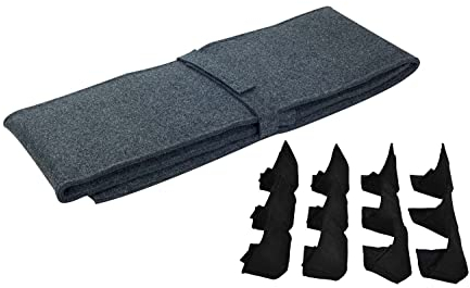 Sensalux Bierbankauflage + Bodenschoner für Bierzeltgarnitur, 220cm x 25cm (1 STK.) + 12 Bodenschoner, Auflage: Grau-Grau | Schoner: Schwarz