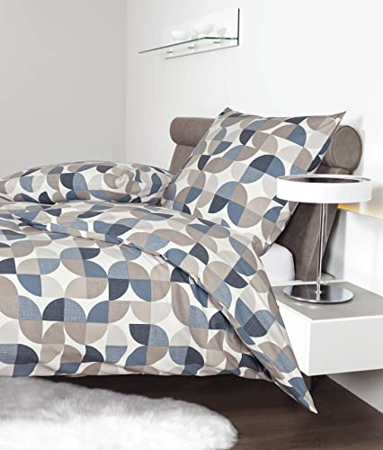 Janine Feinbiber-Bettwäsche Davos 135x200 + 80x80 cm Marine-Silber-Sand