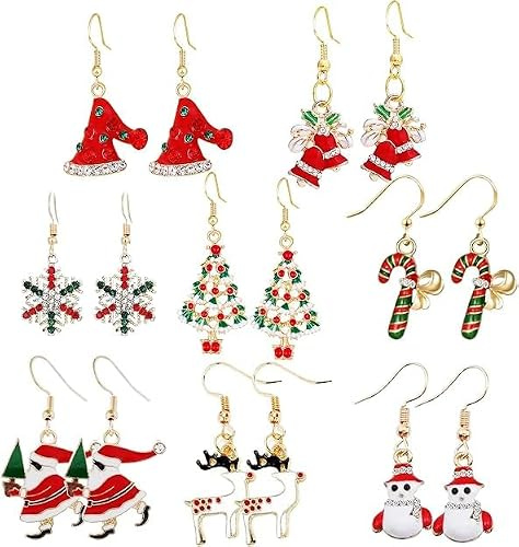 8 Paar Weihnachten Tropfen Ohrringe, Damen Weihnachts Ohrringe, Ohrringe Weihnachten Set, für Damen und Mädchen, als Geschenkdekoration