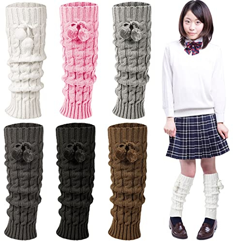 Sintege 6 Pairs Kawaii Leg Warmers Japanese Style Knitted Loose Socks Leg Warmers for Girls Women Lolita Costume School (Ball Style)