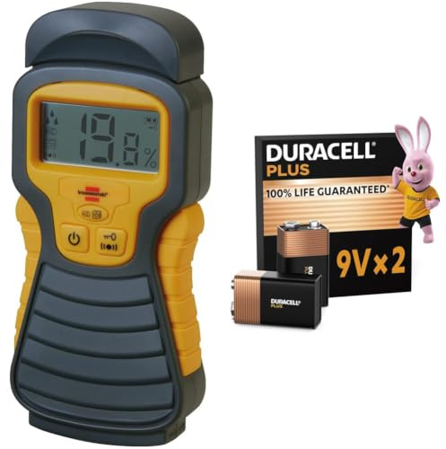 Brennenstuhl detector de humedad MD de batería 9V (sensor de humedad, determinación de humedad, para madera, tapetes o otros materiales de construcción) negro + Duracell 9V 2