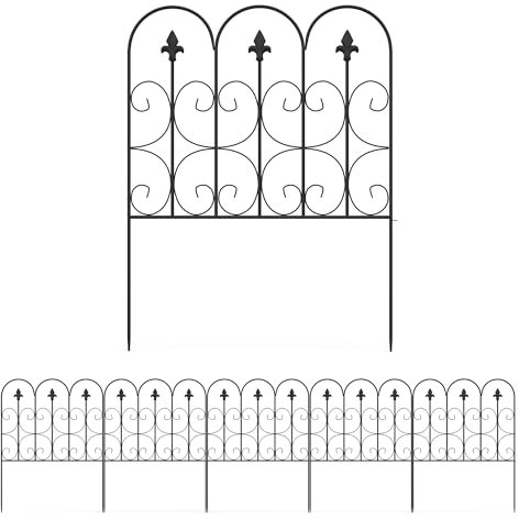Outsunny Decorative Garden Fencing, 83cm (H) x 3m (L) 5PCs Outdoor Picket Fence Panels, Rustproof Metal Wire Landscape Flower Bed Border Edging Animal Barrier, Black