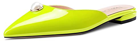 NobleOnly Mujer Bajos Heel Puntiaguada Punta Slip-on Mules Zapatos Diamante Cristal Casual Fiesta Glitter Dress Cute Zapatos 1 CM Heels Verde Lima 42 EU