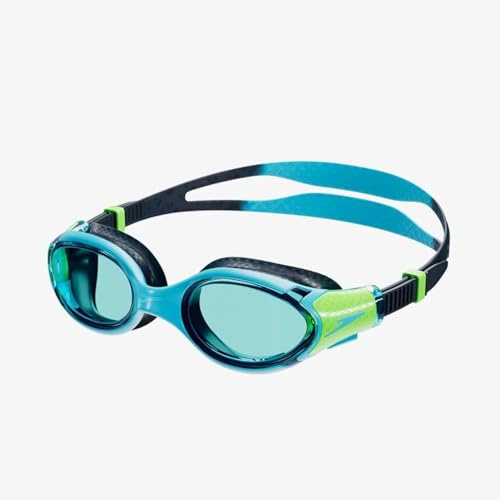 Speedo Unisex bambini Occhialini da nuoto Biofuse 2.0|Regolazione semplice brevettata | Anti-appannamento | Tenuta stagna | Migliore aderenza | Comfort migliorato Hypersonic Blue/Lumo Green One Size