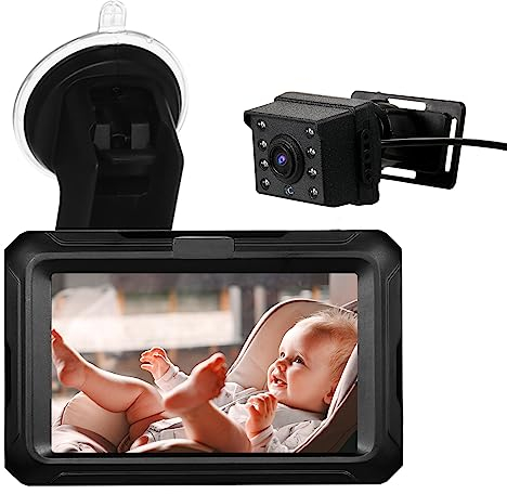Shkalacar 360° Baby Autospiegel, 1080P Rücksitzspiegel für Babys mit Kamera, 4,3 Zoll IPS Bildschirm, Nachtsichtfunktion, Einstellbarer Weitwinkel, Auto Rückspiegel für Kleinkinder Kinder Haustiere