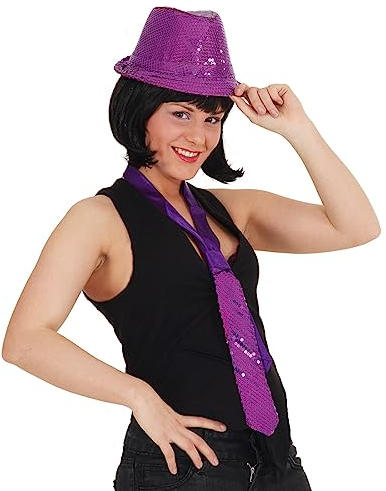 NET TOYS Damenhut Disco Hüte Karneval Hut Mehrfarbig lila Pailletten Damen Paillettenzylinder Paillettenhut Zylinder