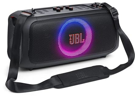 JBL Partybox On-The-Go Essential in Schwarz – Tragbarer Party-Lautsprecher mit dynamischen Lichteffekten und kabellosem Mikrofon – Spritzfestes IPX4 Design – 6 Stunden Laufzeit