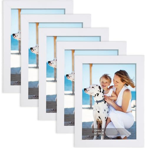 Joyshare Bilderrahmen 13×18 cm Weiß 5er-Set aus MDF | Hochklares Acrylglas, moderner Wechselrahmen für Fotos, Bilder und Kunstwerke