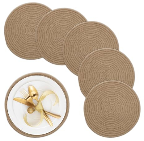 Relaxdays Tovagliette Sottopiatto in Cotone, Set da 6, Ø 30 cm, Placemat Americane Rotonde, Sottopentola, Naturale