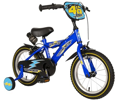 Dawes Boys 14/16 Thunder MTB Style Bike for 3+ Years Old | Blue Kids Racing Bicycle with Stabilsers | Ideal 14 Inch First Starter Beginner Bike for Toddlers | Blue