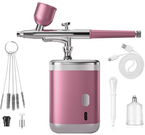 Airbrush Kit 1200ma Airbrush Set with Compressor Portable Airbrush Set for Makeup Cake Decoration Model Painting Nail Art Barber (Pink Single Action)