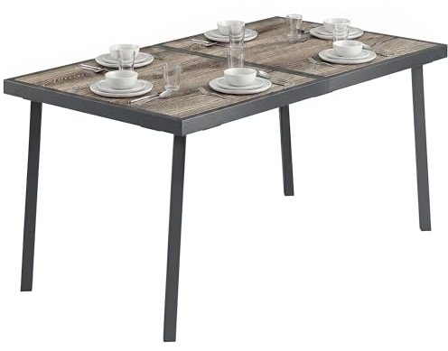 Outsunny Gartentisch für 6 Personen mit Holzoptik 145 x 85 cm Grau | Balkontisch, Terrassentisch, Esstisch für Garten, Stahlgestell