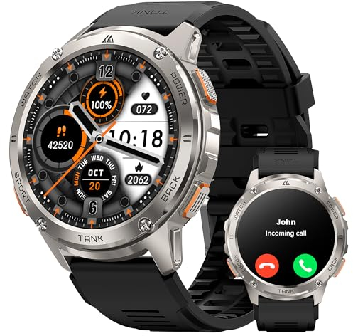 KOSPET T3 Smartwatch Uomo, Display AMOLED da 1,43, Batteria extra large, Corpo in acciaio inox robusto orologio militare, Monitoraggio Frequenza Cardiaca e SpO2, Resistenza Acqua 5ATM (Argento)