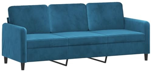 vidaXL Sofa 3-Sitzer, Loungesofa Couch mit Armlehnen Rückenkissen, Wohnzimmersofa Designsofa mit Metallgestell, Sitzmöbel Dreisitzer, Blau Samt
