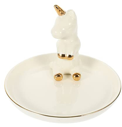 AOKWAWALIY Schmuck Tablett Schmucktablett Keramiktablett Schreibtischaufsatz Anlage Ringtablett mit Einhornmotiv Ringschale aus Keramik Hase Zubehör Schmuckständer Pflanze Ringhalter