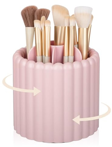 Anyoifax 360 Grad drehbarer Make-up-Pinselhalter, 7 Fächer, Make-up-Pinsel-Organizer, abnehmbare drehbare Kosmetikpinsel, Aufbewahrung, Stifthalter für Schminktisch, Kommode, Schreibtisch, Rosa