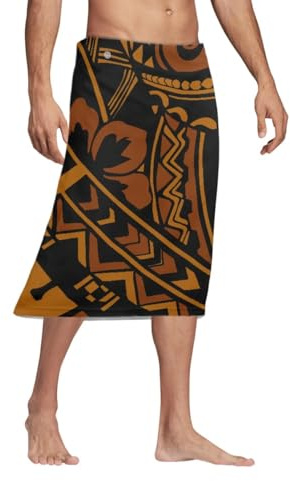 GLUDEAR Men Polynesian Traditional Tribal Tatau Samoan Lavalava Printed Swimsuit Wrap Skirt Pareo Hawaiian Sarong, Hibiscus Samoan, XX-Large-3X-Large
