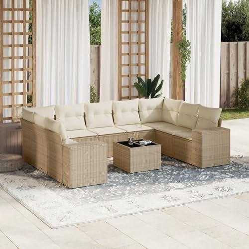SECOLI Rattan Gartenlounge Con Stauraum XXL Loungemöbel Set Terrassenmöbel Loungesofa Sitzgruppe Rattan Ecklounge Gartenmöbel Set Balkon Möbel Beige 10-tlg-Type-291