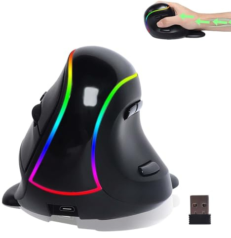 Mouse ergonomico senza fili, 3 modalità, verticale, ricaricabile, senza fili, con illuminazione RGB, mouse ottico ad alta precisione con 4 DPI regolabili, 7 pulsanti, riduce l'affaticamento del