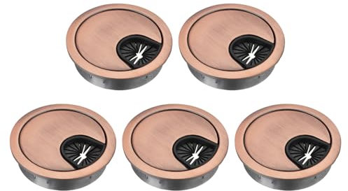 sourcing map 5Pcs Cable Hole Cover 2 Inch Zinc Alloy Desk Cable Wire Cord Grommet Hole Cover for Office Computer Desk Wire Organizer, Red Bronze