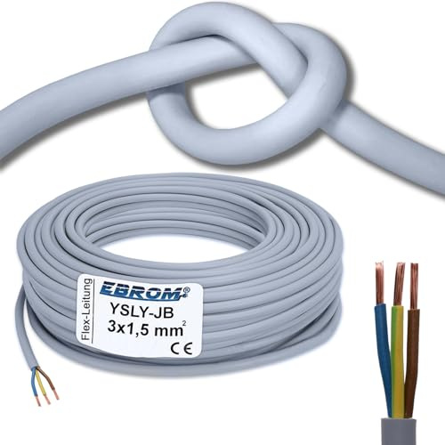 EBROM flexibles YSLY-JB 3x1,5 mm² hochflexibles Verlegekabel grau, 25 Meter | 3-adrig, Adern: braun - blau - grün/gelb - sehr flexibel für eine angenehme Verlegung - 3 x 1,5 mm2
