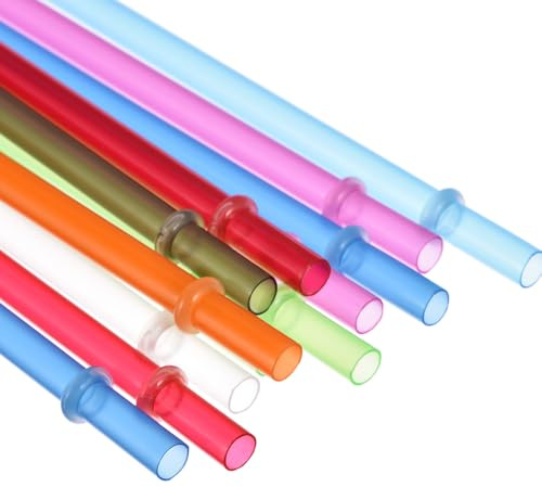YAOSHENG Reusable Straws with 1 Brushes,Long Hard Plastic Drinking Straws, Transparent Replacement Straws for 16OZ-32 OZ Tumblers (10.5 inch Muti-color) (composite color, 12pcs/10.5inch)