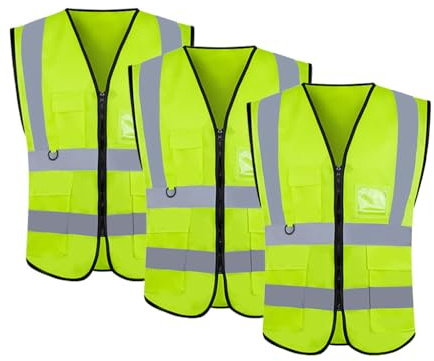 Kellegour 3 PCS Security High Visibility Vests,High Visibility Reflective Vest,Hi Viz Safety Jackets with Zipper,Hi Viz Vests,Breathable Hi Vis Running Vest,Hi Vis Vest For Walking Cycling Jogging