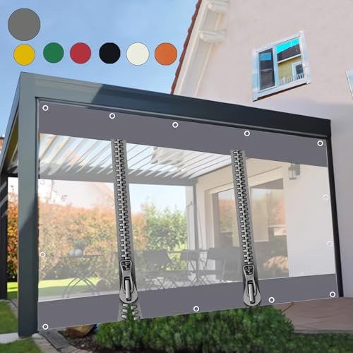 Outdoor Heavy Duty Splicing Tarpaulin with Eyelets,Transparent Tarpaulin Side Panels with Zip,Waterproof Clear Tarp Curtain,for Patio,Pergola, Porch, Gazebo,HxW-1.4x2.2m/4.59x7.22ft,Customisable