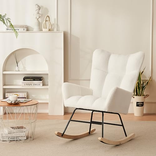 Moderner Schaukelsessel mit weicher Sitzfläche und hoher Rückenlehne, multifunktionaler Stillstuhl aus Samt, geeignet für Wohnzimmer, Schlafzimmer, Terrasse