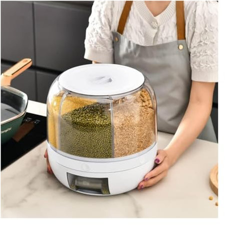 AufbewahrungsbehäLter KüChe Mit 6 Unterteilungen, 360° Drehbar ， Food Dispenser Holen Sie Sich MüSli Mit Einem klick ， Grain Dispenser Geeignet FüR Die KüChe (Kapazität 10 kg)