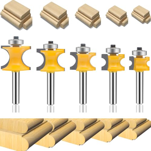 MAYLINE 1/4 Inch Shank Router Bit Set 5 PCS, Woodwork Milling Cutter Router Bits Sets Tongue Groove Rail Stile, Wood Cabinet Carbide CNC Cutting Tool for Door&Table Shelves (AR-03)