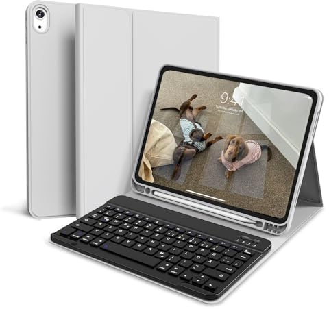 zoyu Hülle mit Tastatur für iPad A16 11/10 Generation (11/10.9 Zoll) | Mit Magnetisch Abnehmbarer Tastatur und Flip-Stand-Cover, Auto Wake/Sleep für iPad 11/10 Gen (11/10.9 zoll),Grau