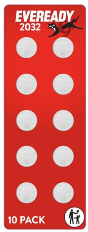 Eveready 2032 Batteries (10 Pack), 3V Lithium Coin Batteries for Watches, AirTags, Key Fobs, and Other Small Electronics