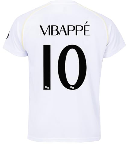 Real Madrid Camiseta de fútbol Kylian Mbappé de la colección oficial, blanco, 6 años