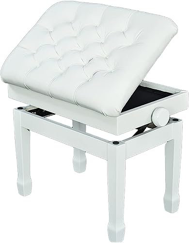 XAoSCd Tabouret De Piano, Coiffeuse, Banc De Piano Réglable en Hauteur avec Compartiment De Rangement pour Musique, Chaise De Piano avec Construction en Bois Dur Massif, Parfait,White-1