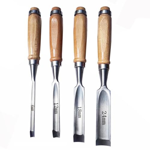 Juego de cinceles de madera de acero al carbono con borde semicircular – Juego de cinceles redondos curvados huecos de 8 mm/12 mm/18 mm/24 mm para manualidades – 4 piezas