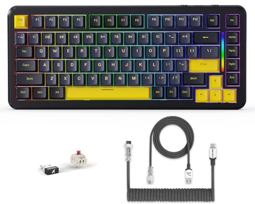 LexonElec X ATTACK SHARK M86 Pro Wireless Mechanical Keyboard, Tri Mode-BT/2.4G/Wired, 4000mAh, Hot-swappable Linear Switch, PBT Keycap, QWERTY, RGB Backlit Gaming Keyboard with Coiled Cable(Black)
