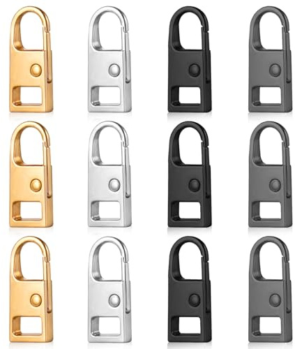12 Stück Reißverschluss Zipper, Ersatzteile Reisverschluss Zipper Pull Ersatz Metall Zippers Pull Abnehmbare Reißverschlussanhänger Ersatzzipper für Kleidung Rucksäcke Stiefel Geldbörse Gepäck Jacken